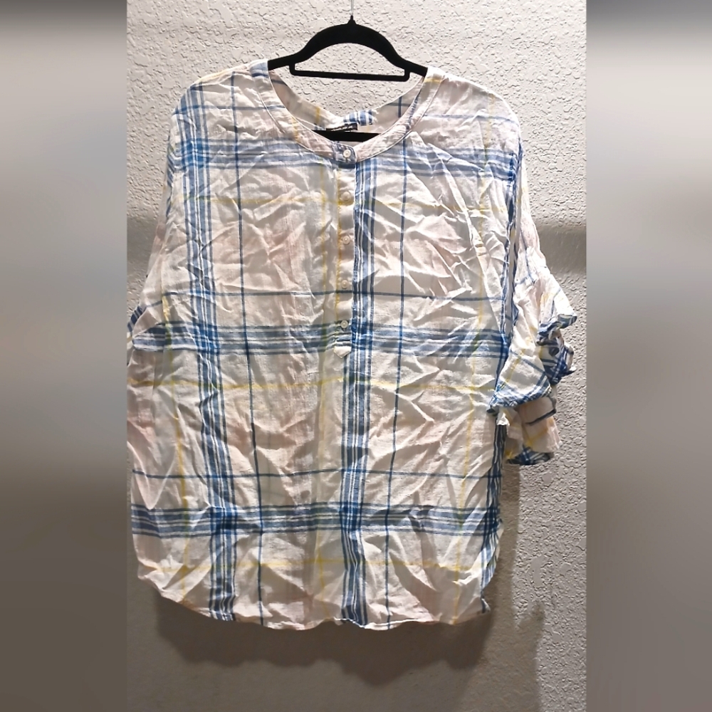 Blue and Yellow Plaid Button-Up Shirt
